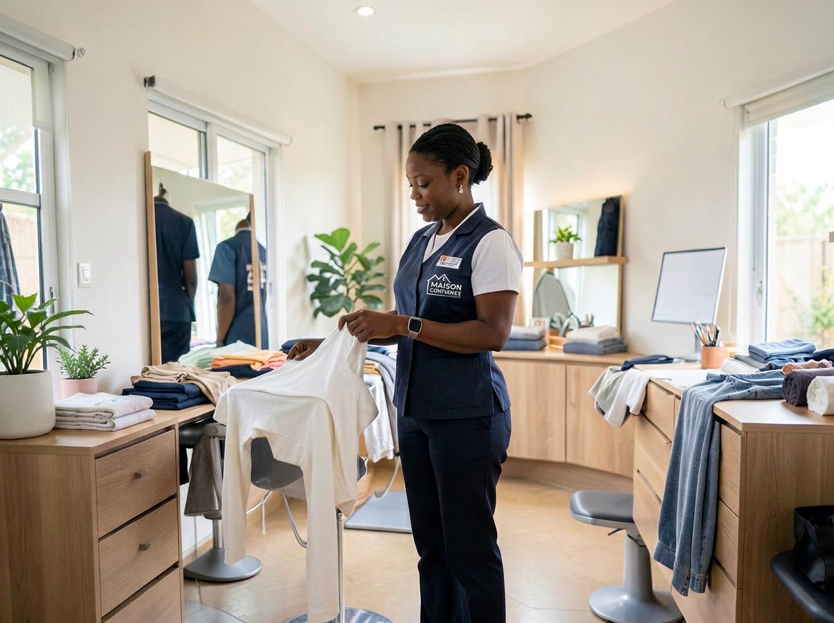 Intérieur de maison camerounaise propre entretenu par une employée de maison